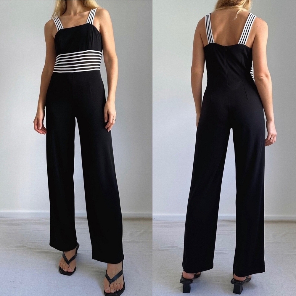 Joseph Ribkoff Courture Black White Striped Jumpsuit Romper Size 6 EUC​​